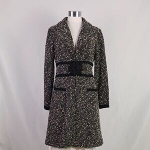 Nanette Lepore Black 3/4 W Ribbon Trim Coat.